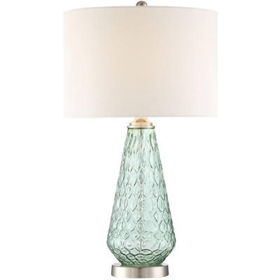 360 Lighting Coastal Contemporary Table Lamp with Table Top Dimmer Sea Foam Green Glass Off White Fabric Drum for Living Room Home