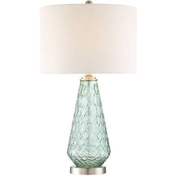 360 Lighting Julia Modern Coastal Table Lamp 26 1/2" High Sea Foam Green Glass with Table Top Dimmer Off White Drum Shade for Bedroom Living Room Home