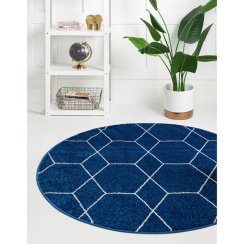 Unique Loom 4' 0 X 4' 0 Trellis Frieze Navy Blue Area Rug : Target