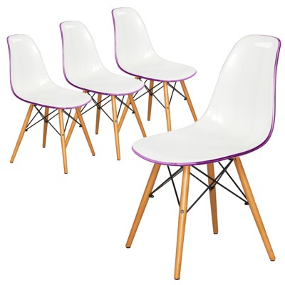 LeisureMod Cresco (Set of 4) Mid-Century Modern Acrylic Dining Chairs with Wooden Dowel Eiffel Legs – Kitchen & Dining Room Chairs
