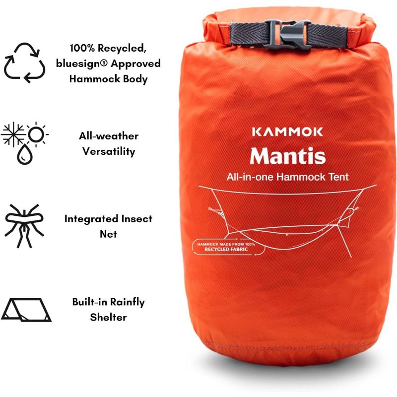 Kammok Mantis UL Ultralight Backpacking All-Season Hammock Tent with Mosquito Net, Rainfly, Nylon, Portable | 1-Person | Ember Orange, 4 of 9