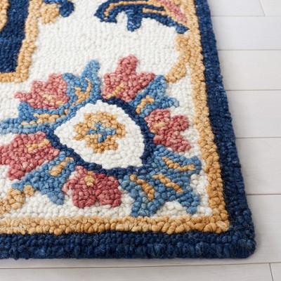 Blossom Blue Floral Handmade Wool Square Rug