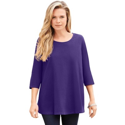 Roaman's Women's Plus Size Three Quarter Sleeve Swing Ultimate Tee