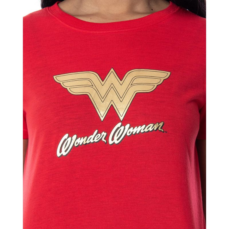 DC Comics Women's Wonder Woman Gold Foil Logo Shirt and Shorts Pajama Set WW Logo, 3 of 6