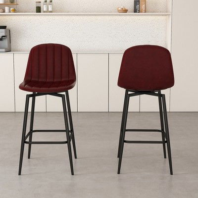 JUJABU Set of 2 Dark Brown Modern Swivel Bar Stools with PU Leather Upholstered Seats, Backrest and Metal Legs – Ideal for Kitchen Islands, Bars