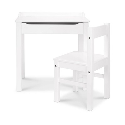 White Wooden Child's Writing Desk with Lift-Top and Chair