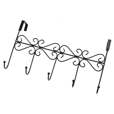 LunaLulinlk Over Door Coat Rack, Over the Door Hooks, Door Hanger with 5 Hooks, Metal Back for Towels,Keys,Coat,Hats,Black,1Pc