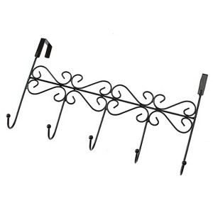 LunaLulinlk Over Door Coat Rack, Over the Door Hooks, Door Hanger with 5 Hooks, Metal Back for Towels,Keys,Coat,Hats,Black,1Pc - 1 of 4