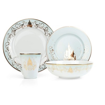 Disney Princess Ceramic White and Gold 16-Piece Dinnerware Set