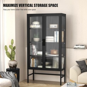 Display Cabinet with Glass Doors, Curio Cabinet with 3-Tier Adjustable Shelves Storage Cabinet for Home, Living Room and Office Black - 1 of 4