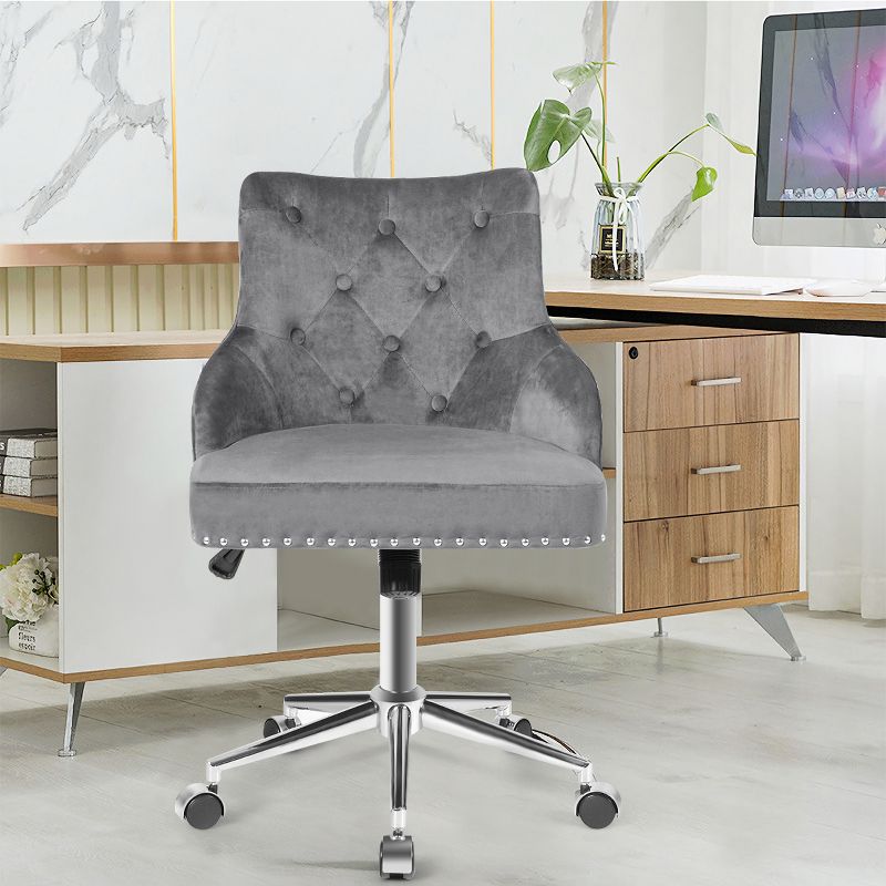 Tangkula Velvet Desk Chair Upholstered 360°Swivel Height Adjustable Rolling Office Chair for Office Bedroom Living Room, 2 of 7