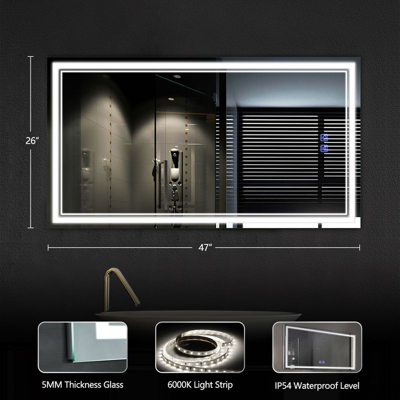 Neutypechic Oversized Bathroom Vanity Mirror LED Rectangle Anti-fog Wall Mirror, 3 of 7