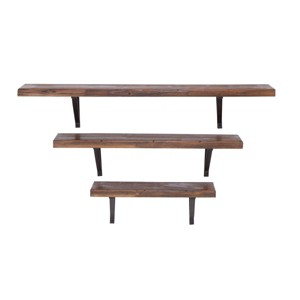 Set of 3 Wood Wall Shelves Brown - Olivia & May: Industrial Floating Shelf Decor, No Assembly Required - 1 of 4