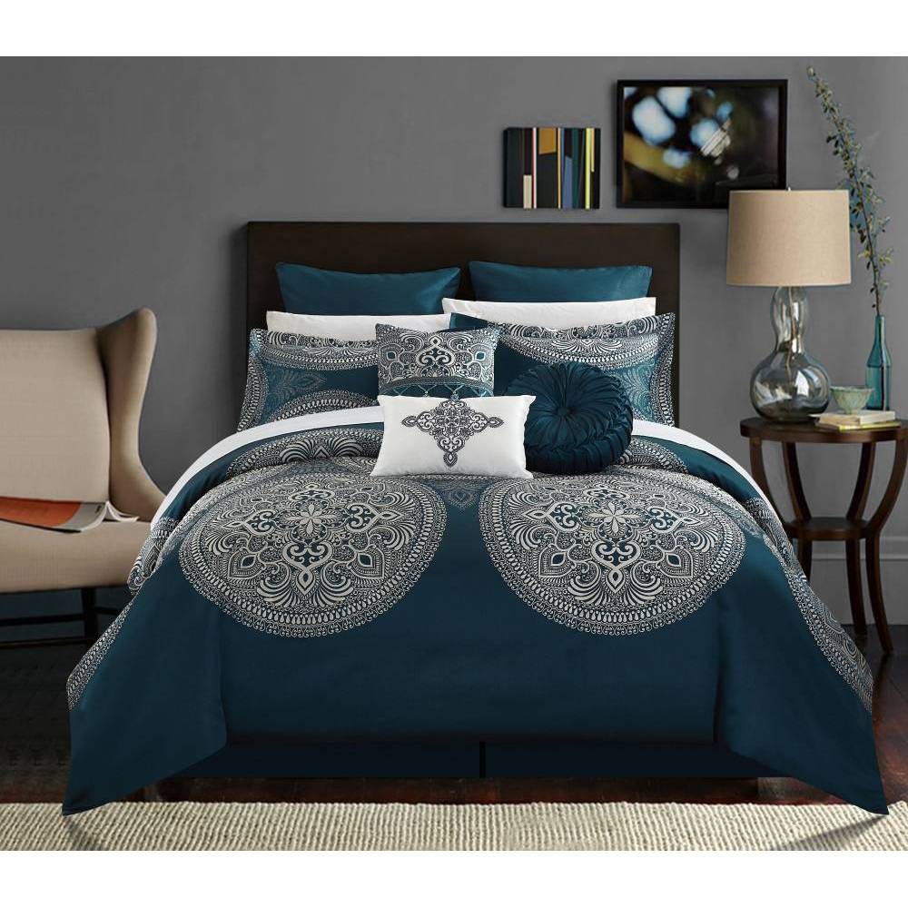Chic Home Queen 9pc Adana Comforter Set Blue For Sale