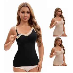INSPIRE CHIC Women's 3 Pcs Lace V Neck Pregnancy Cami with Built-In Bra Maternity Nursing Tank Top for Breastfeeding - 1 of 4
