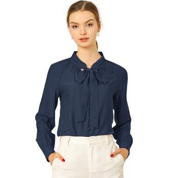 Allegra K Women's Work Office Long Sleeve Button Decor Elegant Bow Tie Neck Blouse