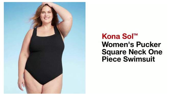Women's Pucker Square Neck One Piece Swimsuit - Kona Sol™, 2 of 7, play video
