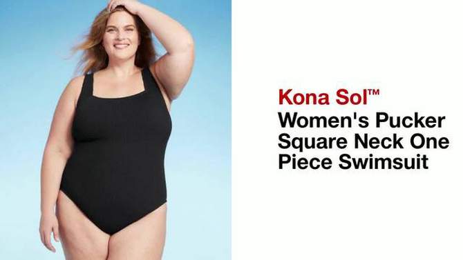 Women's Pucker Square Neck One Piece Swimsuit - Kona Sol™, 2 of 7, play video