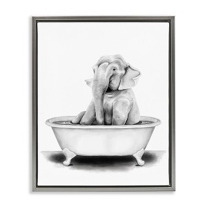 Stupell Industries Elephant In Tub Funny Floating Frame Canvas Art - 1 of 4