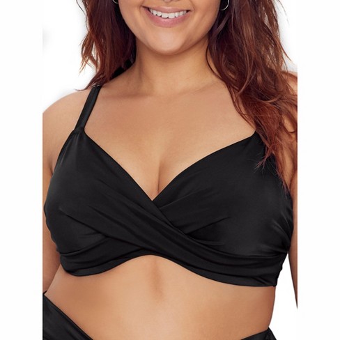 Swimsuits For All Women's Plus Size Bra Sized Faux Flyaway Underwire  Tankini Top 42 F Black 