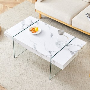 NicBex Modern Marble-Patterned Coffee Table with Tempered Glass Legs,Rectangular Tea Table,Center Table for Living Room - 1 of 4