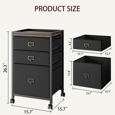 Mobile Filing Cabinet Fits Letter Size or A4, Fabric Vertical File Cabinet on Wheels,  Home Office, Small Under Desk Storage Cabinet, Black