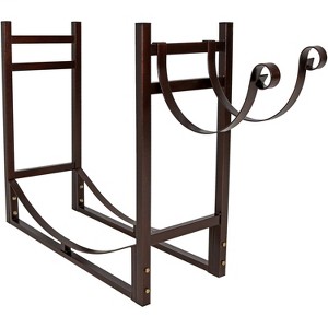 Sunnydaze Indoor/Outdoor Steel Fire Pit or Fireplace Firewood Log Rack Holder with Kindling Storage Space - 33" - 1 of 4
