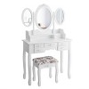 Tangkula Tri-Folding Mirror Vanity Makeup Set Dressing Table & Stool Unit w/ 7 Drawer - 4 of 4