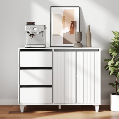 Skyzoo Buffet Cabinet & Sideboard with Adjustable Shelf & 3 Drawers, Farmhouse Style Kitchen Storage Cabinet,Walnut