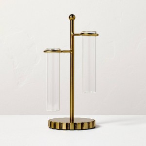 3pc Test Tube Brass Industrial Glass Vase - Hearth & Hand™ with Magnolia - 1 of 3