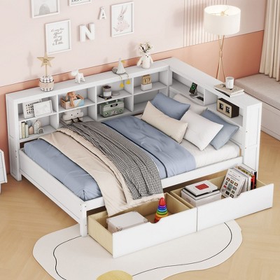 NicBex Full Daybed with Storage 83.9" Morden Daybed with 2 Storage Drawers, Storage Cabinets and USB Ports for Apartment