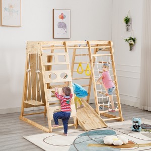 Toddler Indoor Wooden Gym 9 in 1 Indoor Playground Climbing Toy Set with Slide Swing Climbing Net Rings, Kids Indoor Playground Climbing Toys - 1 of 4