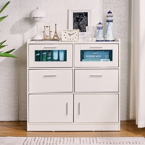 VECELO 6 Drawers Storage Cabinet Multifunctional White Dresser with LED Lights & Charging Station Modern Storage - 1 of 4