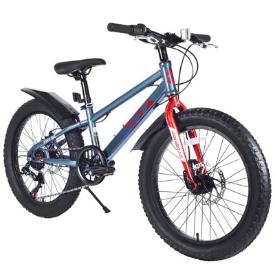 Aukfa Kids Mountain Bike Fat Tire 20 Inch 7 Speed Transmission with Fenders, Suitable for Girls and Boys Over 5 Years Old