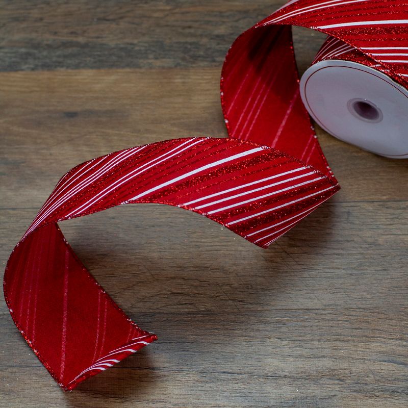 Northlight Red and White Striped Christmas Wired Craft Ribbon 2.5" x 10 Yards, 2 of 4
