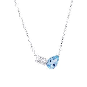 Simona Sterling Silver Pearshaped Sky Blue Topaz & Emerald-Cut White Topaz Necklace - Blue - 16+2 Inch - 1 of 2