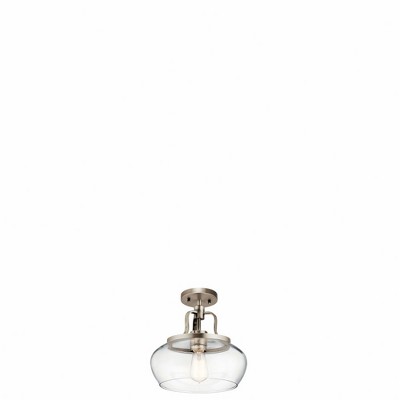 Pewter Finish Clear Glass Bowl Pendant Light - Modern 12" Ceiling Fixture