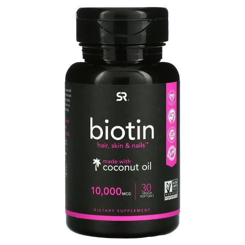 Sports Research Biotin With Coconut Oil, 10,000 Mcg, 30 Veggie Softgels ...