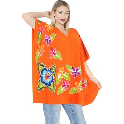 LA LEELA Women's Swim Vacation Beachwear Oversized Swim Suit Cover Up Holiday Bikini Wraps 1X-2X Orange, Floral