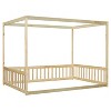 Gulches Full Size Wooden Canopy Frame Floor Bed - Fence, Guardrails, Minimalist Design, Natural - 3 of 4