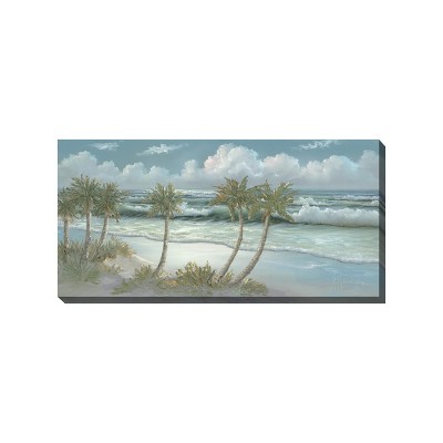 Cottage Garden West of The Wind Swaying Palms Blue, White, Green 48 x 24 Inch Waterproof Gallery Wrapped Canvas, Outdoor Garden, Yard, Patio All