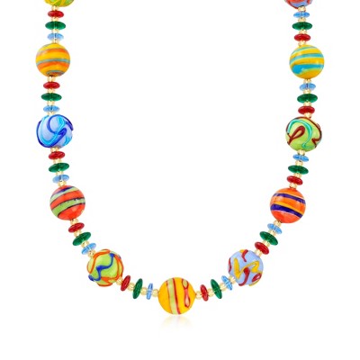 Ross-Simons Italian Multicolored Murano Glass Bead Necklace in 18kt Gold Over Sterling