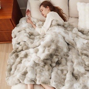 Fluffy Faux Fur Throw Blanket Fuzzy Soft Bubble Blanket for Couch Bed Sofa Chair Faux Fur Decor Gifts for Home Bedroom Living Room Thick Warm Furry Co - 1 of 4