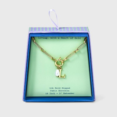 14K Gold Dipped Pearl Charm on Chain Initial Necklace - A New Day Gold
