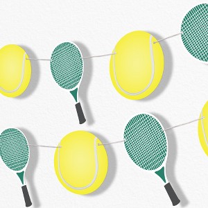 Big Dot of Happiness Tennis Garland Banner Country Club Sports Birthday Backdrop 30 Feet of Cord 15 Double Sided Paper Tennis Ball and Racket Shapes - 1 of 4