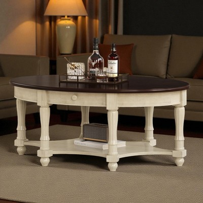 Mshliw Vintage Oval Coffee Table with Drawer and Storage Shelf, Dining Table, Sofa Table, 45" Accent Table for Living Room
