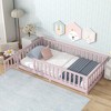 TIRAMISUBEST Twin/Full/Queen Size Floor Bed with Fence and Door, Rubber Wood Floor Platform Bed Montessori Bed Toddler Bed with Safety Guardrails - 3 of 4