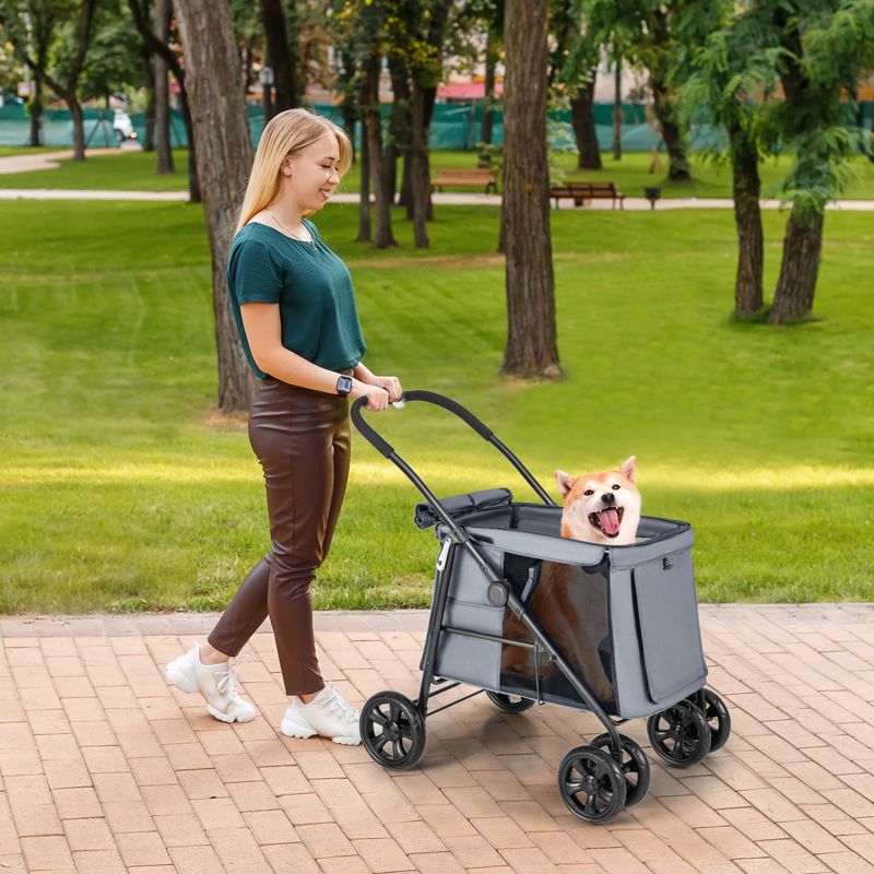 Petsite 4-Wheel Folding Pet Stroller with Breathable Mesh for Small & Medium Pets Blue/Gray, 2 of 11