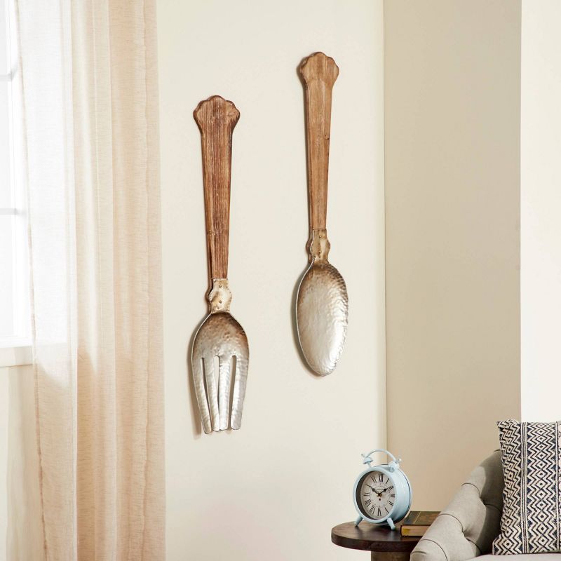Metal Utensils Spoon and Fork Wall Decor Set of 2 Brown - Olivia &#38; May, 3 of 15