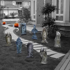 Joyfy 8Pcs Tombstone Halloween Yard Decoration 16.5in, Lightweight PVC Yard Signs for Halloween Party, Halloween Tombstone  Decoration Prop - 1 of 4